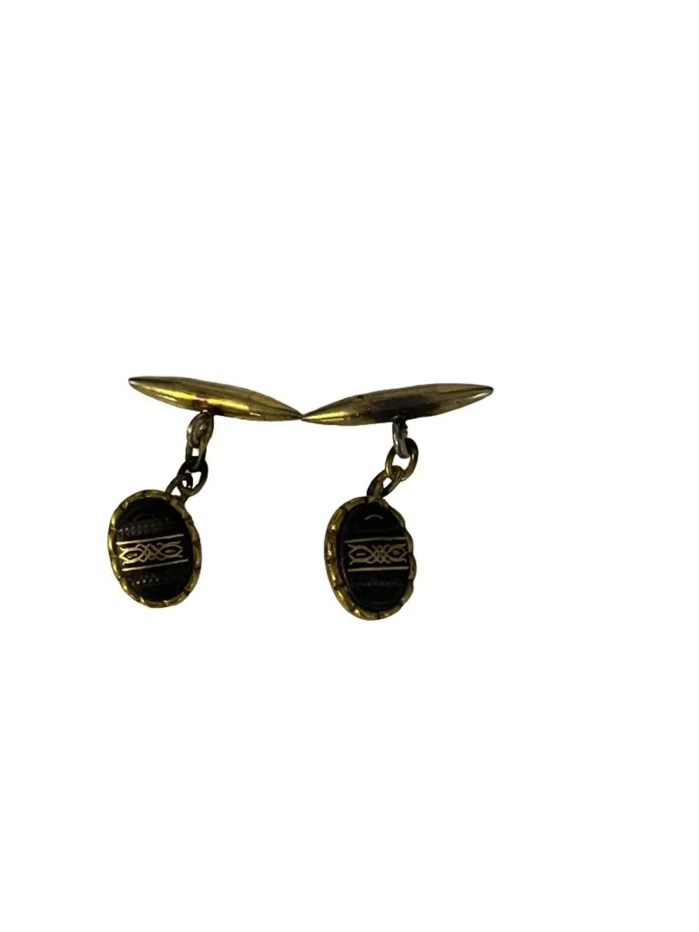 Vintage Gold Tone Cufflinks Black Oval Inlay Chain Link Retro Men’s Formal Jewel